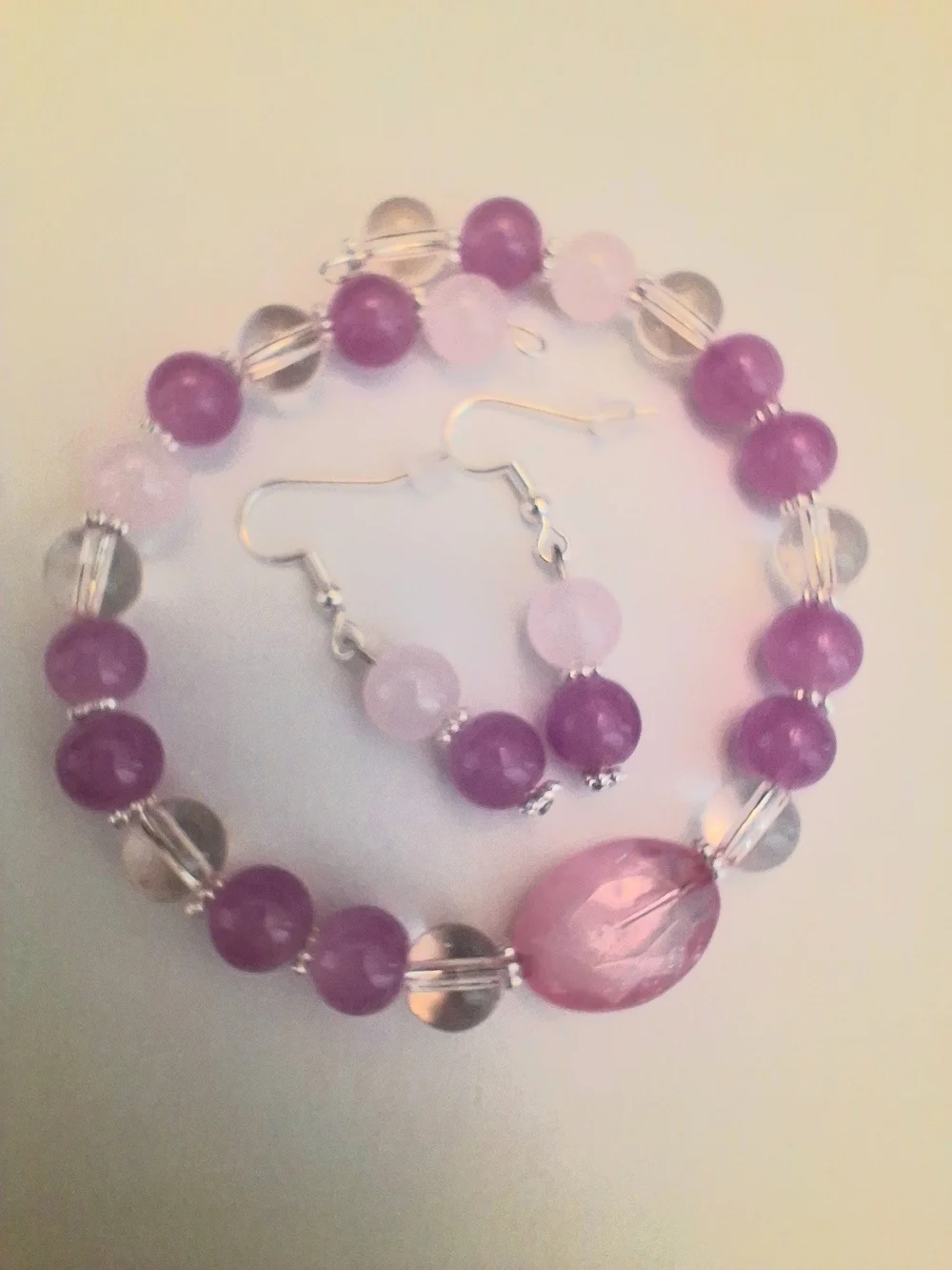 Bubble Gum Light Pink W/Silver Tones Beaded Bracelet & Earring Set